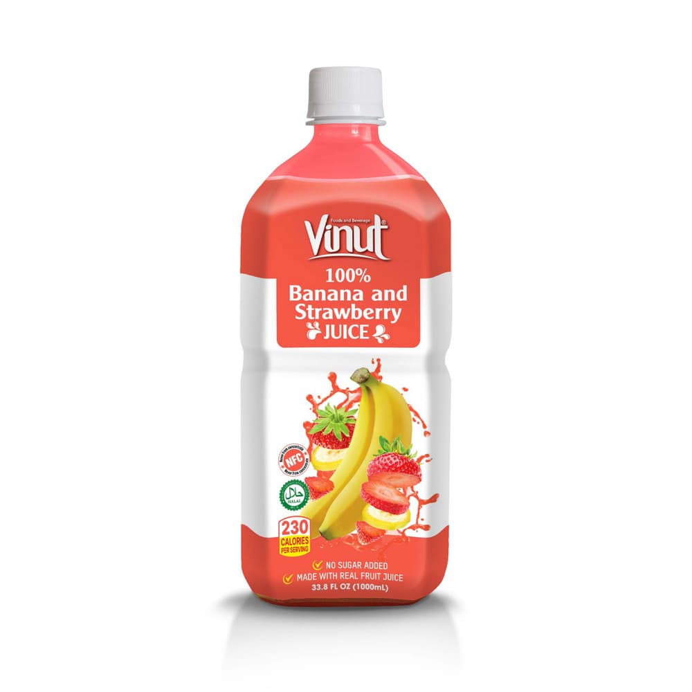 VINUT Jus Pisang dan Strawberi 100%, NFC, Tanpa Gula Tambahan, Botol PET, 33.8 fl oz 1000 mL