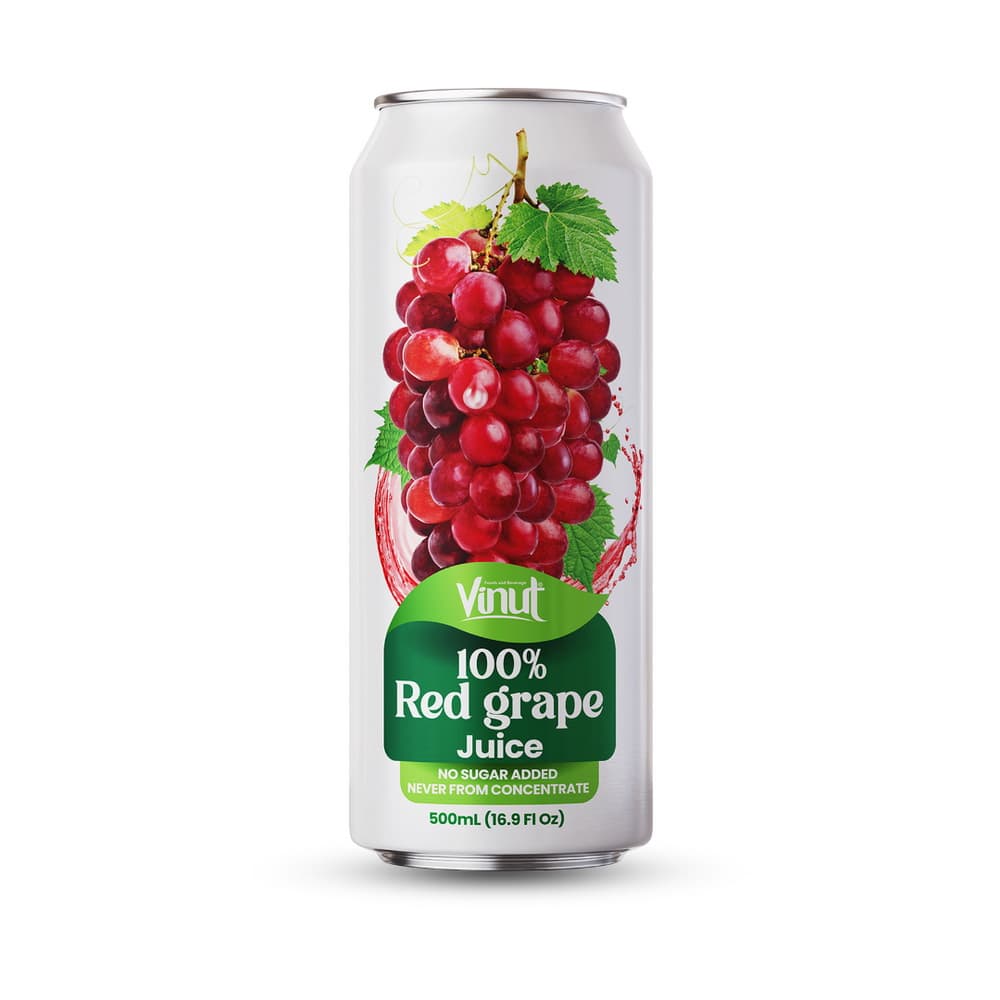 VINUT Jus Anggur Merah 100%, Tanpa Gula Tambahan, Bukan Daripada Pekatan, Tin Ramping, 16.9 fl oz 500 mL