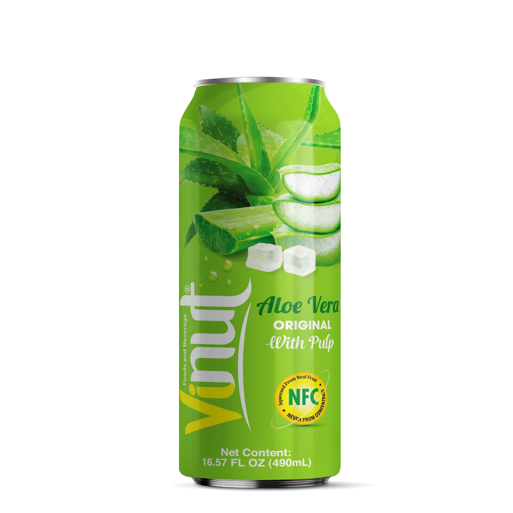 VINUT Minuman Lidah Buaya Asli dengan Isi, NFC, Tin, 16.57 fl oz 490 mL