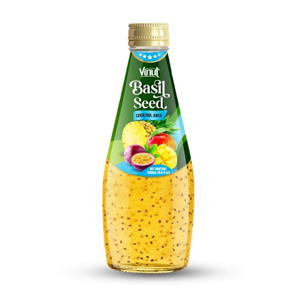 VINUT Jus Biji Selasih Perisa Koktel, Botol Kaca, 9.8 fl oz (290 mL)