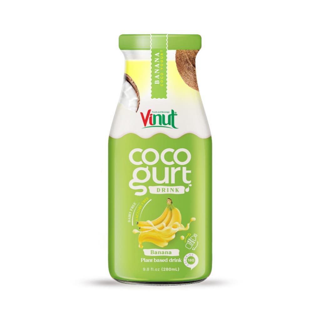 VINUT Minuman Cocogurt Perisa Pisang, Botol Kaca, 9.8 fl oz 280 mL