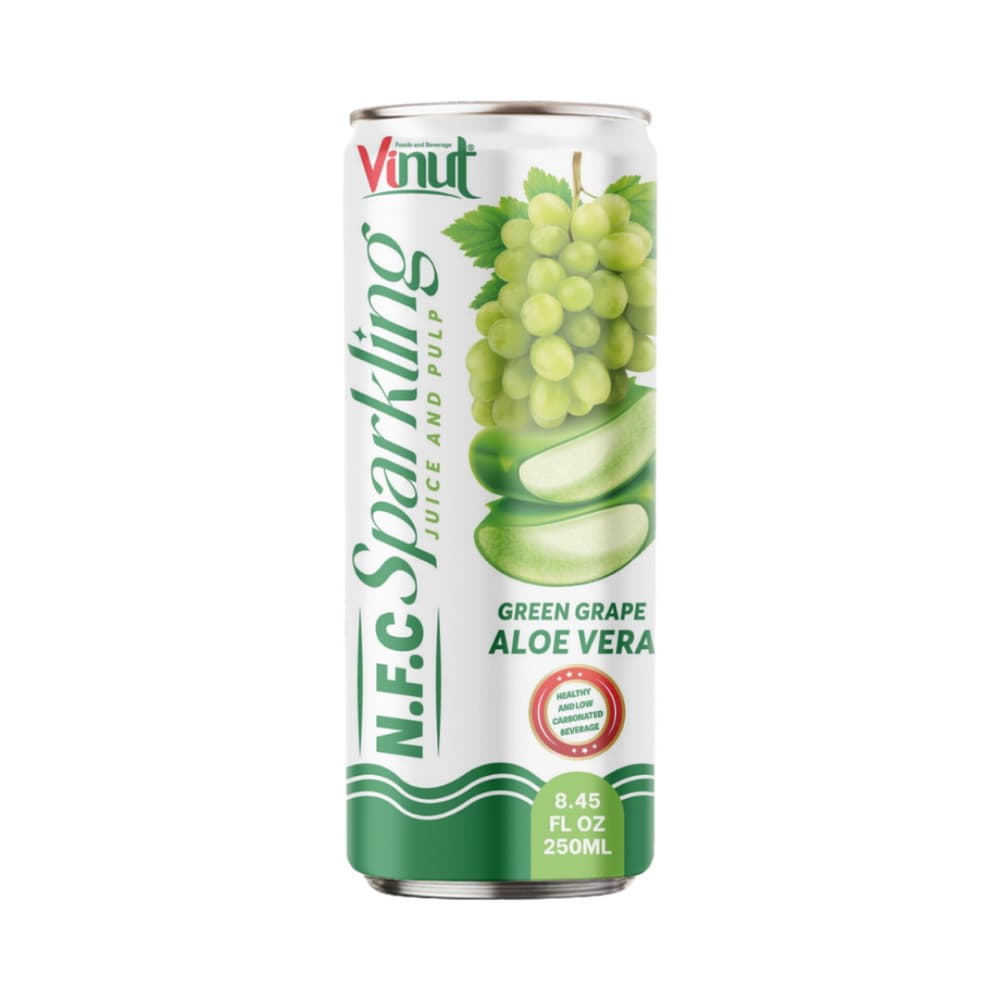 VINUT Jus Berkarbonat dan Pulpa N.F.C Anggur Hijau Aloe Vera, Tin Langsing, 8.45 fl oz 250 mL