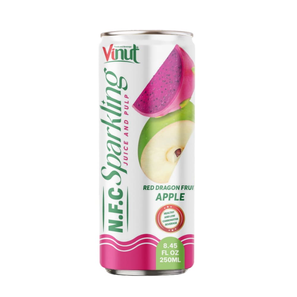 VINUT Jus Berkarbonat dan Pulpa N.F.C Buah Naga Merah Epal, Tin Ramping, 8.45 fl oz 250 mL