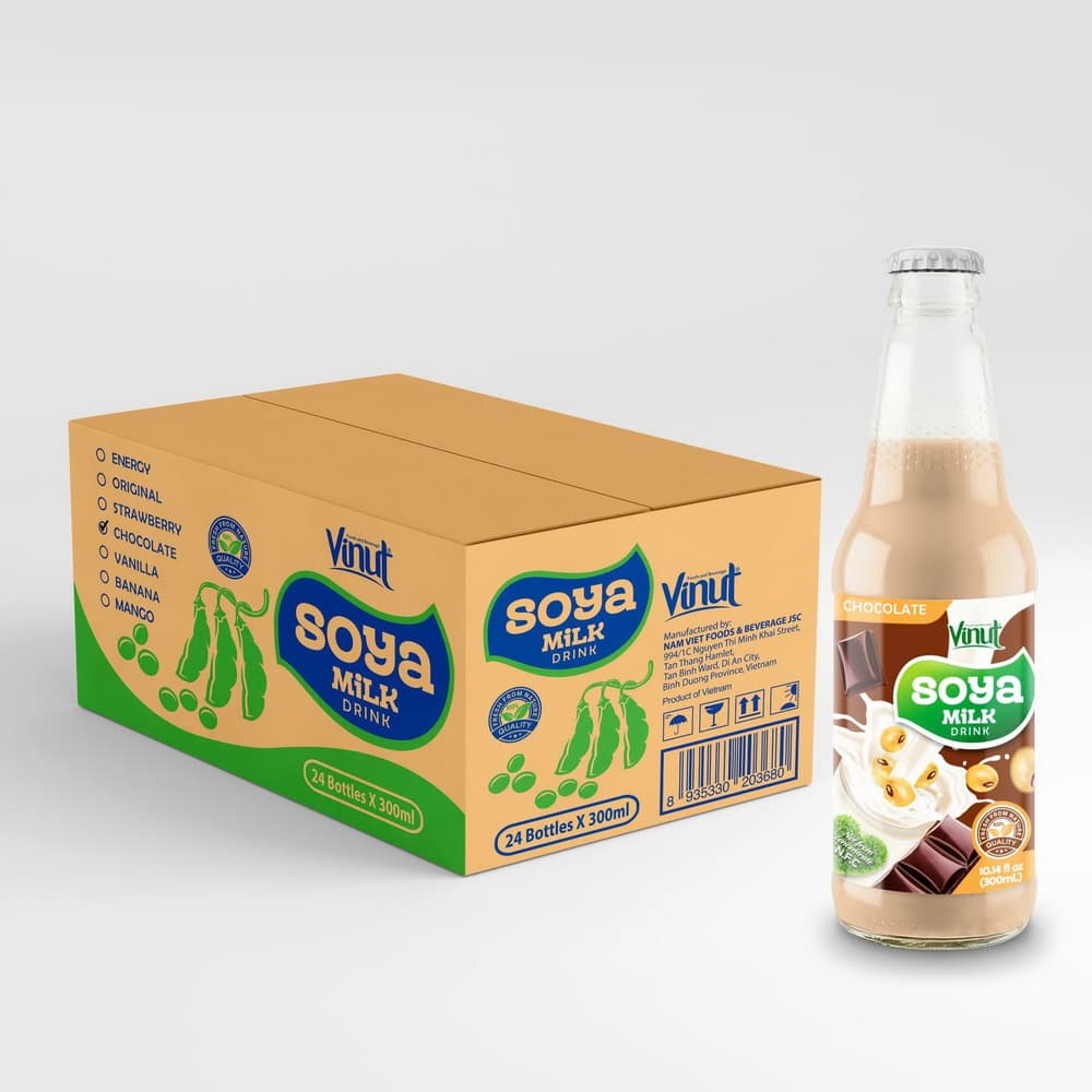 VINUT Minuman Susu Soya Coklat, Bukan GMO, 100% Kacang Soya Tulen, Botol Kaca, 10.14 fl oz (300 mL)