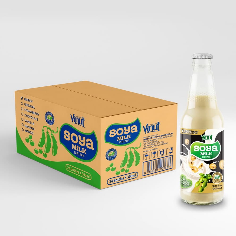 VINUT Minuman Susu Soya Energy, Non GMO, 100% Kacang Soya Tulen, Botol Kaca, 10.14 fl oz (300 mL)