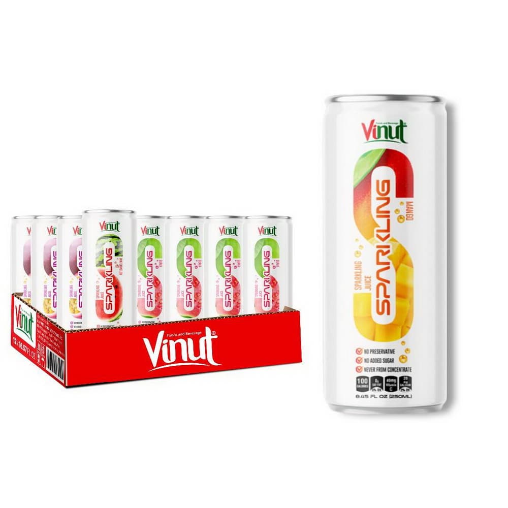 VINUT Jus Berkarbonat Mangga, Tanpa Pengawet, Tanpa Gula Tambahan, Bukan Daripada Pati, Tin Ramping, 8.45 fl oz 250 mL