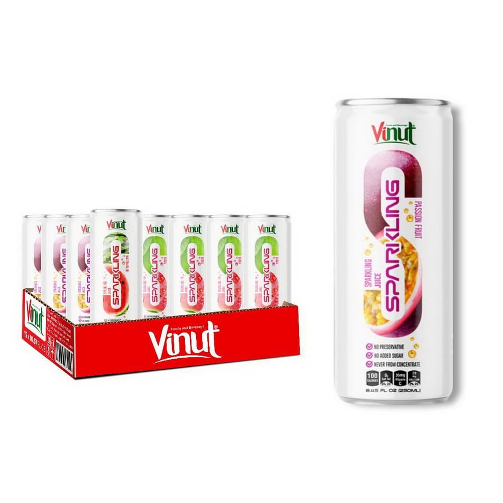 VINUT Jus Berkarbonat Markisa, Tanpa Gula Tambahan, 8.45 fl oz 250 mL