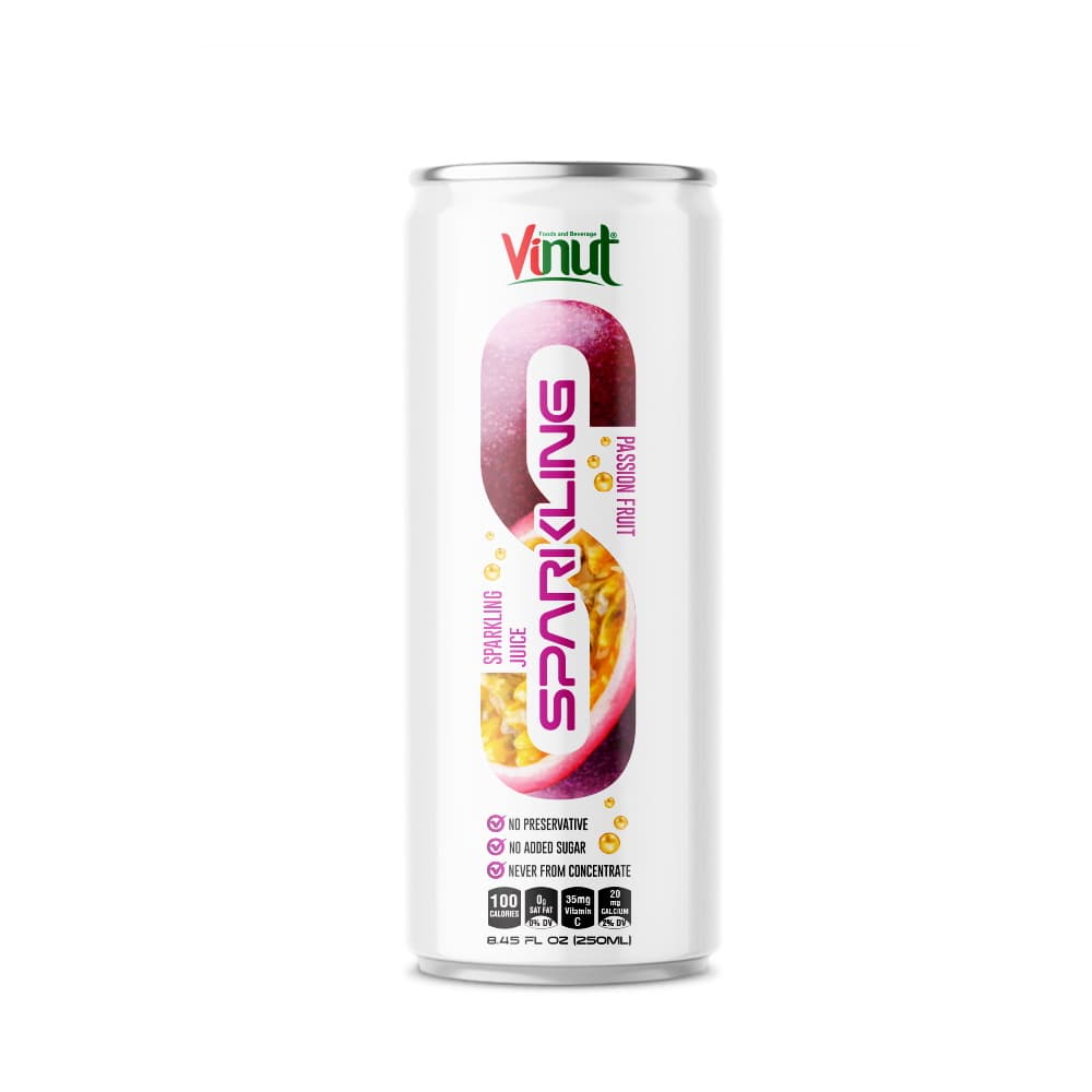 Vinut Sparkling Passion Fruit Juice, No Added Sugar, Slim Can, 8.45 fl oz 250 mL