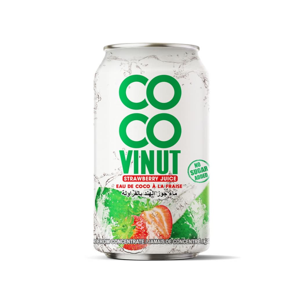 VINUT Air Kelapa Strawberi, Jus Strawberi, Tanpa Gula Tambahan, Tin (330 mL)