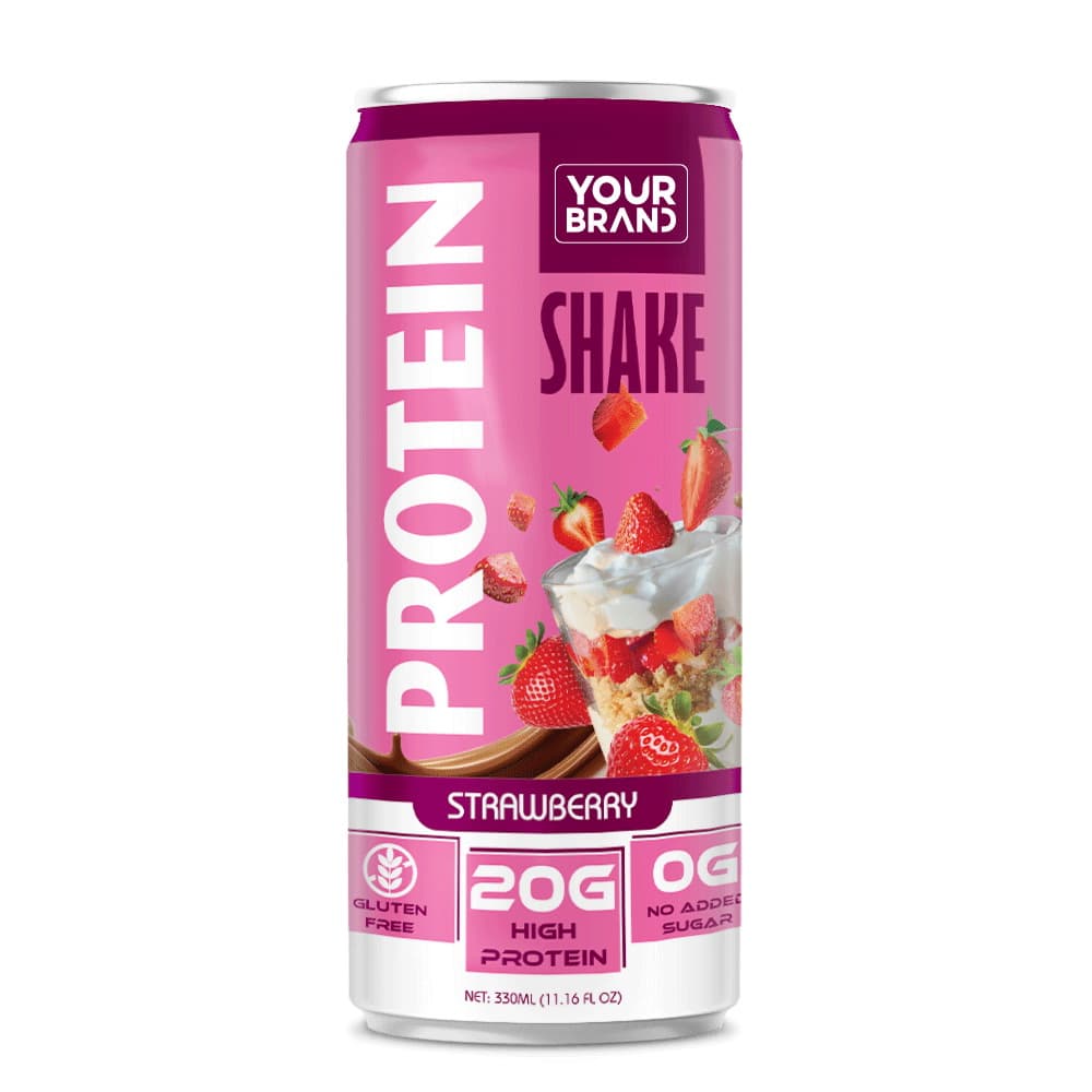 VINUT Shake Protein Strawberi, Bebas Gluten, 20g Protein Tinggi, 0g Tanpa Gula Tambahan, Tin Ramping, 11.16 fl oz (330 mL)